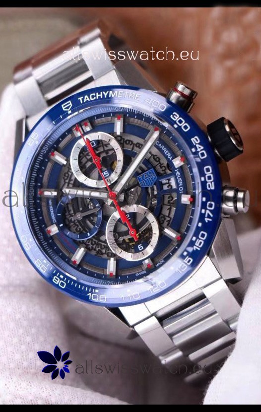 Tag Heuer Carrera Heuer 01 Swiss Replica Watch in Blue Dial/Bezel
