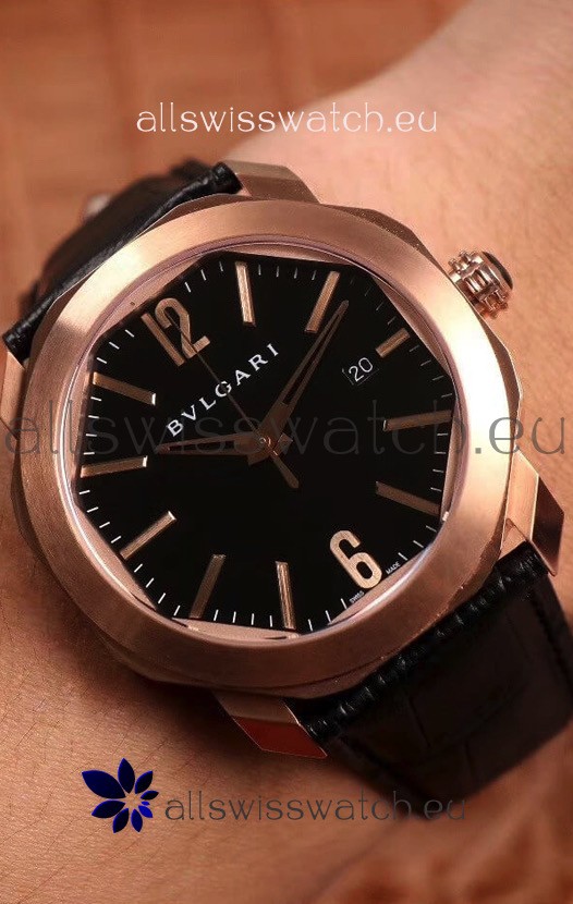 Bvlgari Octo Roma Edition 1:1 Mirror Replica in Rose Gold - Black Dial 