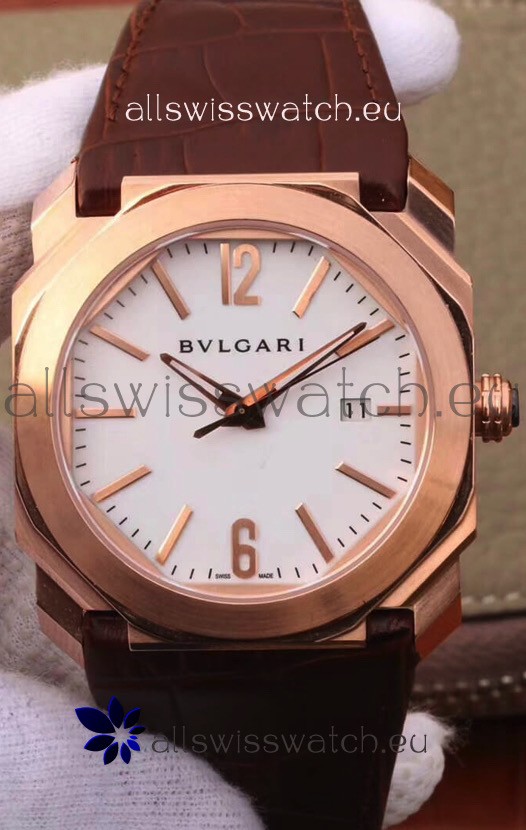 Bvlgari Octo Roma Edition 1:1 Mirror Replica in Rose Gold - White Dial 