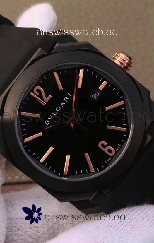 Bvlgari Octo Roma Edition 1:1 Mirror Replica in PVD Coated 904L Steel Casing - Steel Blue Dial Leather Strap