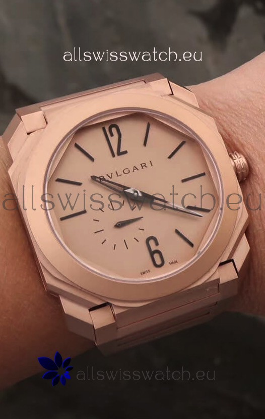 Bvlgari Octo Finissmo Edition 1:1 Mirror Replica Rose Gold Sandblasted Ceramic Casing and Strap 