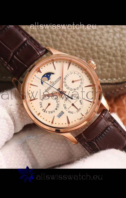 Jaeger LeCoultre Master Ultra-Thin Perpetual Calendar Pale Yellow Dial Swiss Replica Watch 