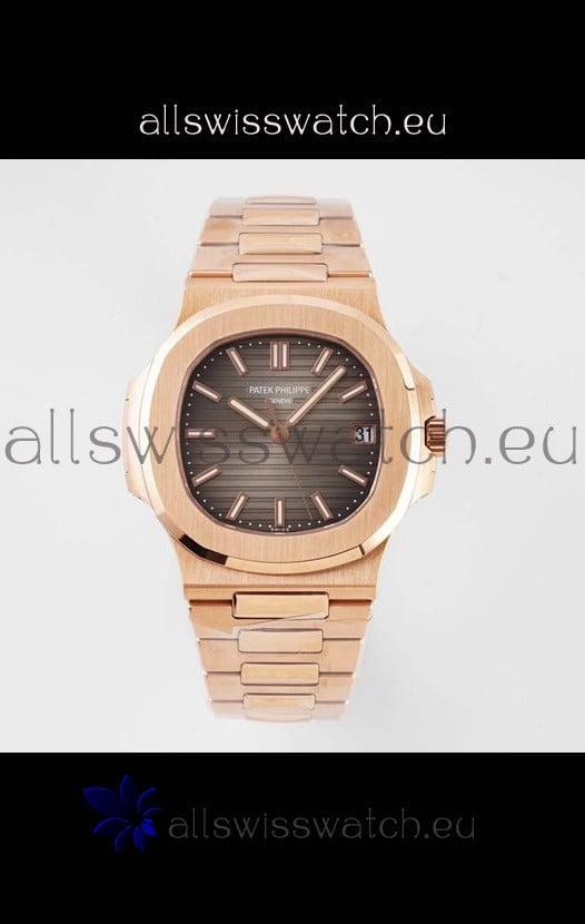 Patek Philippe Nautilus 5711/1R-001 1:1 Mirror Replica in 904L Steel Rose Gold Brown Dial