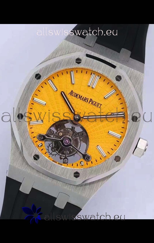 Audemars Piguet Royal Oak Tourbillon 41mm Yellow Dial in 904L Steel Case Rubber Strap