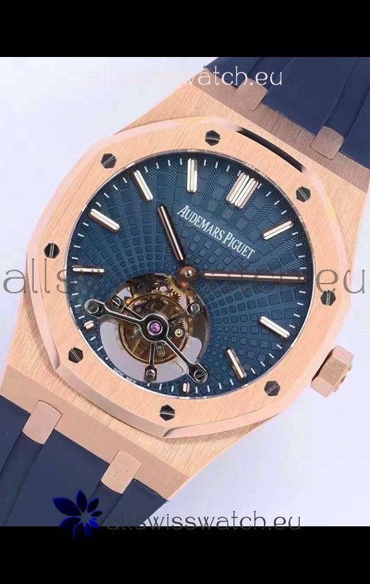 Audemars Piguet Royal Oak Tourbillon 41mm Blue Dial in 904L Rose Gold Case Rubber Strap