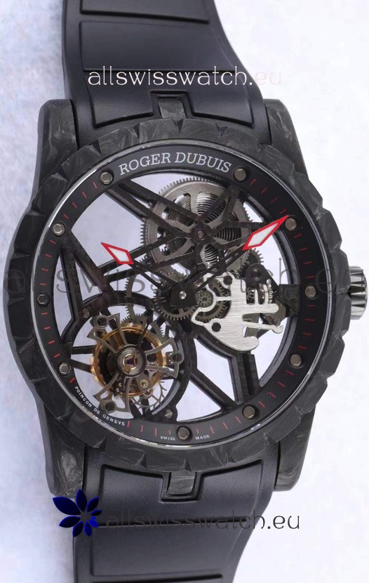 Roger Dubuis Excalibur Spider Flying Tourbillon Skeleton Carbon Casing 1:1 Mirror Swiss Watch