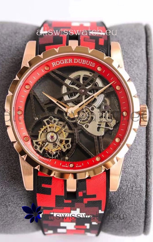 Roger Dubuis Excalibur Spider Flying Tourbillon Skeleton Rose Gold Casing 1:1 Mirror Swiss Watch