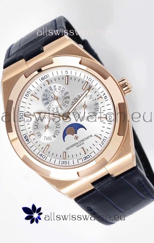 Vacheron Constantin Overseas Perpetual Calendar Ultra-Thin Steel Dial Rose Gold Casing Replica