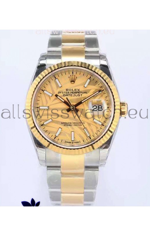 Rolex Datejust Palm Motif Dial 36MM Cal.3135 Movement Swiss Replica Watch in 904L Two Tone Casing