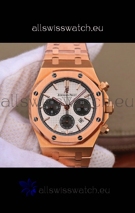 Audemars Piguet Royal Oak Chronograph White Dial Rose Gold on 904L Steel - 1:1 Mirror Replica