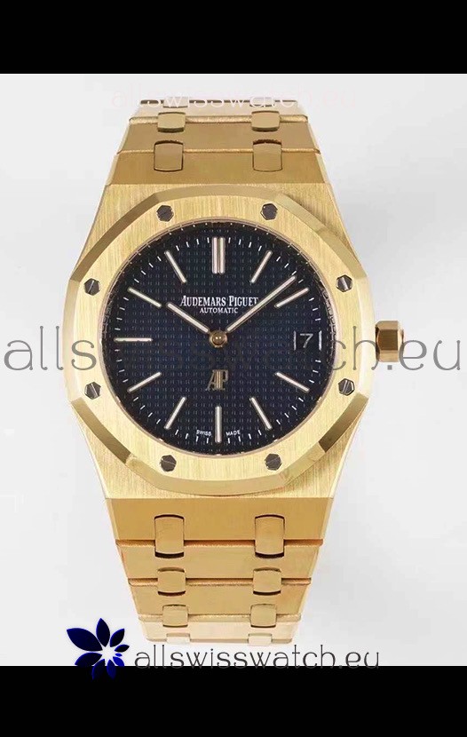 Audemars Piguet Royal Jumbo Oak Extra Thin Swiss Replica Yellow Gold - 1:1 Mirror Replica Watch Black Dial