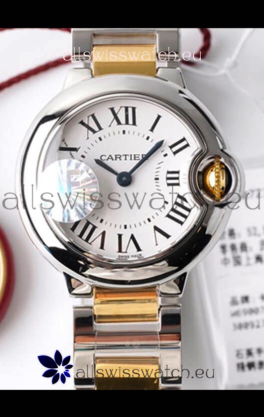 Ballon De Cartier Swiss Quartz 1:1 Mirror Quality 28MM in 2 Tone Casing White Dial 