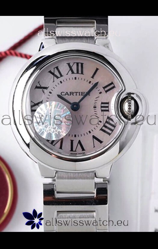 Ballon De Cartier Swiss Quartz 1:1 Mirror Quality 28MM in Steel Casing White Pearl Dial 