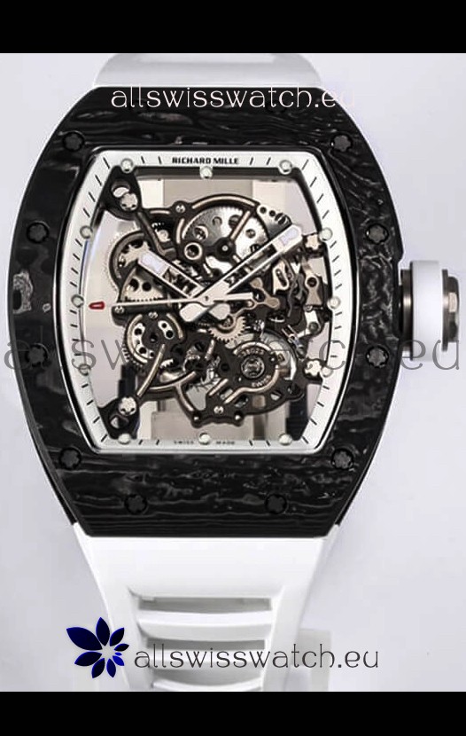 Richard Mille RM055 Black Carbon Casing 1:1 Mirror Replica Watch in White Strap
