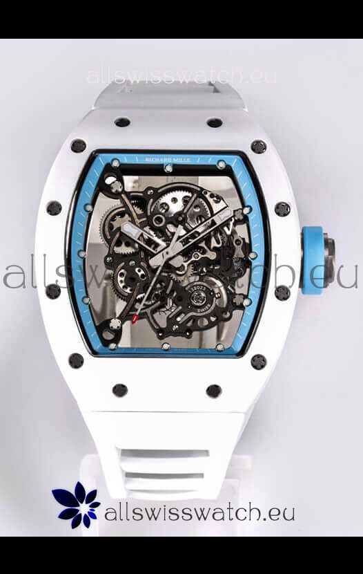 Richard Mille RM055 White Ceramic Casing 1:1 Mirror Replica Watch in White Strap