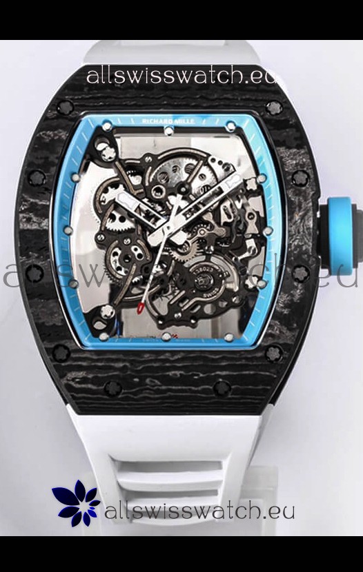 Richard Mille RM055 Black Carbon Casing 1:1 Mirror Replica Watch in White Strap