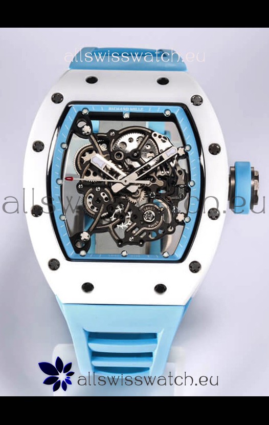 Richard Mille RM055 White Ceramic Casing 1:1 Mirror Replica Watch in Blue Strap