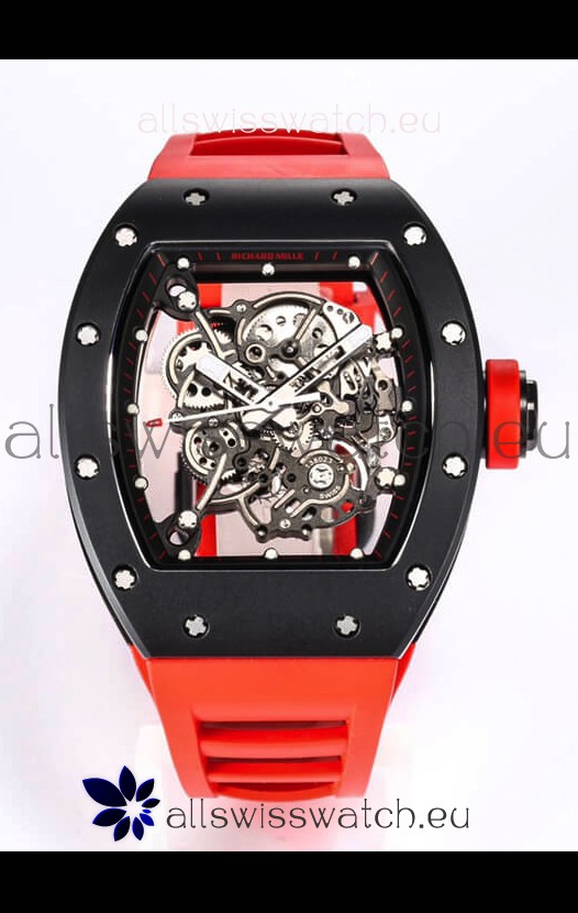 Richard Mille RM055 Black Ceramic Casing 1:1 Mirror Replica Watch in Red Strap