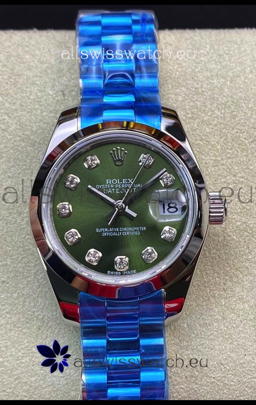 Rolex Datejust Ladies 28MM Cal.3135 Movement Swiss Replica in Green Dial - 904L Steel Casing