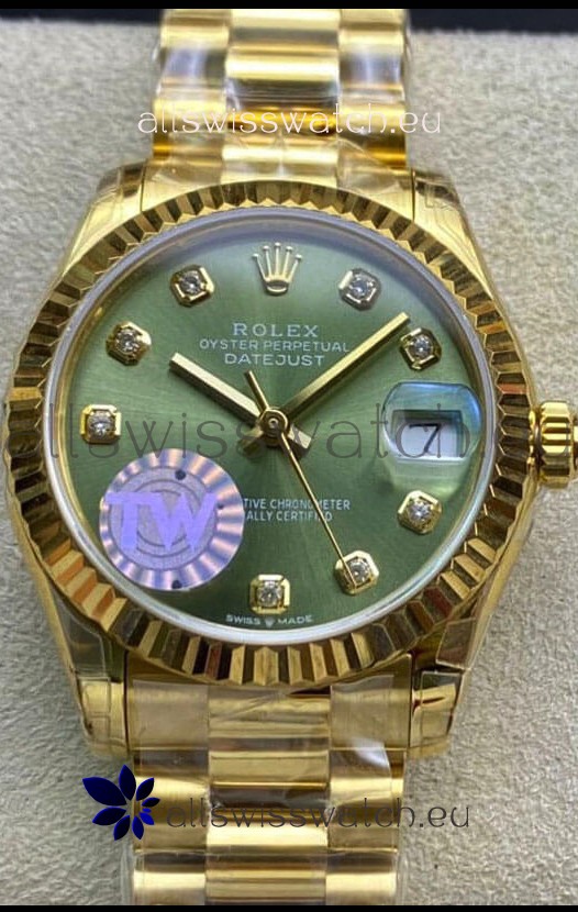 Rolex Datejust 278278 31MM Swiss Replica in 904L Steel Yellow Gold in Green Dial - 1:1 Mirror Replica