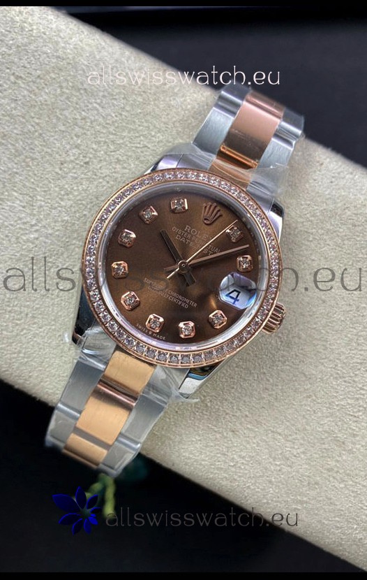 Rolex Datejust 278381 31MM Swiss Replica in 904L Steel Two Tone Rose Gold Brown Dial 1:1 Mirror Replica