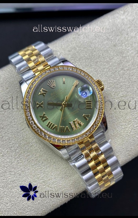 Rolex Datejust M278383RBR 31MM Swiss Replica in 904L Steel 2 Tone Yellow Gold Green Dial 1:1 Quality