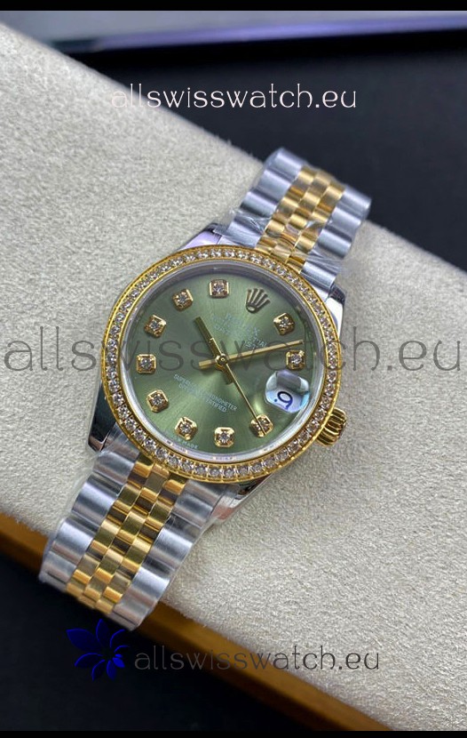 Rolex Datejust 31MM Swiss Replica in 904L Steel Two Tone Yellow Green Dial 1:1 Mirror Replica