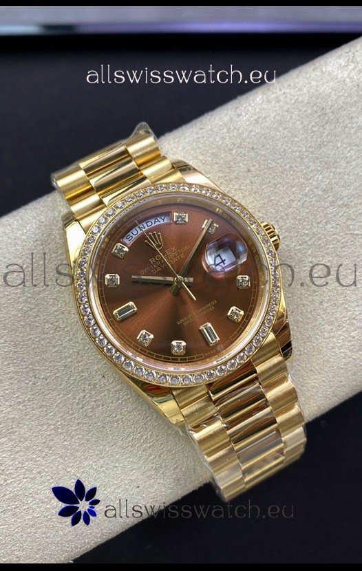 Rolex Day Date 36MM Yellow Gold M128348RBR-0005 in Brown Dial 1:1 Mirror Replica Watch