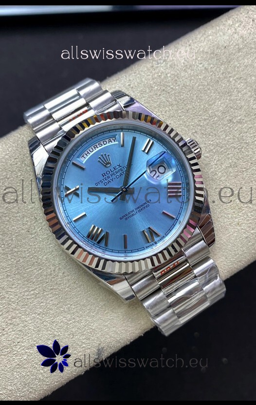 Rolex Day Date M228236-0012 904L Steel 40MM - Ice Blue Dial 1:1 Mirror Replica