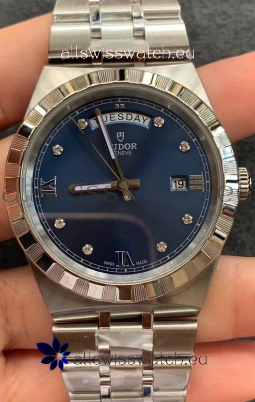 Tudor Royal Edition Watch - 1:1 Mirror Replica in Steel Casing - Blue Diamonds Dial