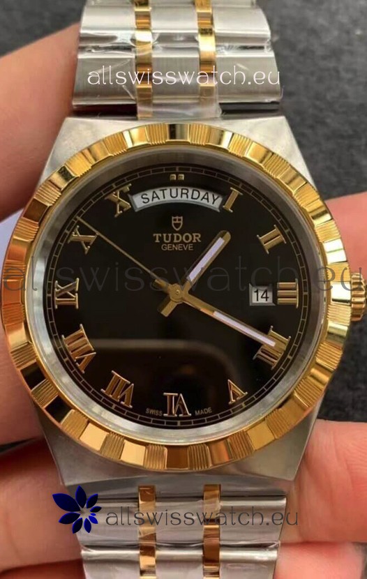 Tudor Royal Edition Watch - 1:1 Mirror Replica in Two Tone Casing - Black Roman Dial