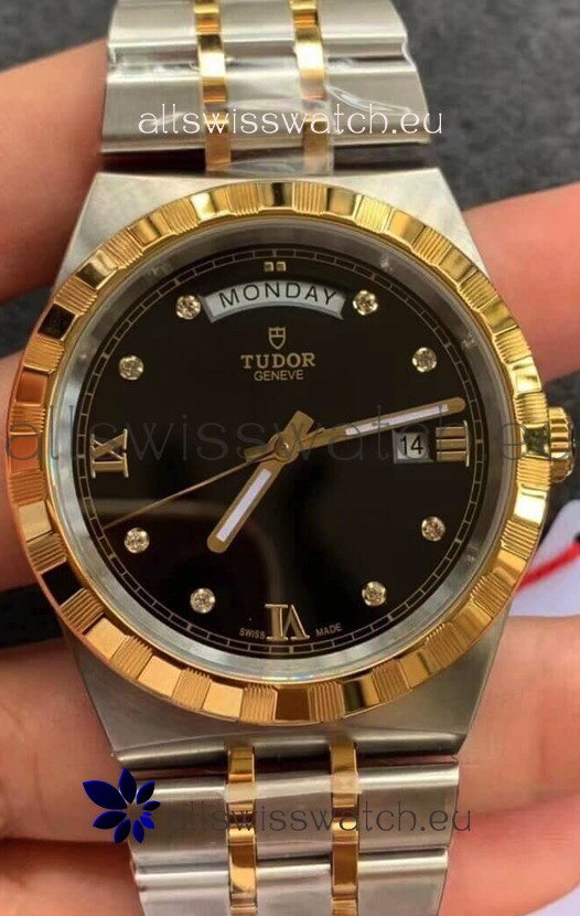 Tudor Royal Edition Watch - 1:1 Mirror Replica in Two Tone Casing - Black Diamonds Dial