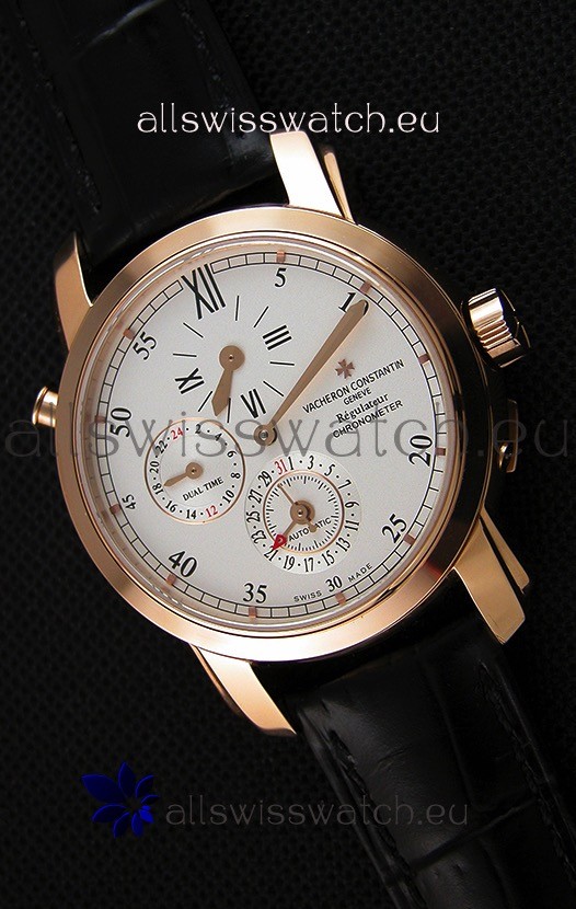 Vacheron Constantin Malte Dual Time Regulator Pink Gold Swiss Replica Watch 