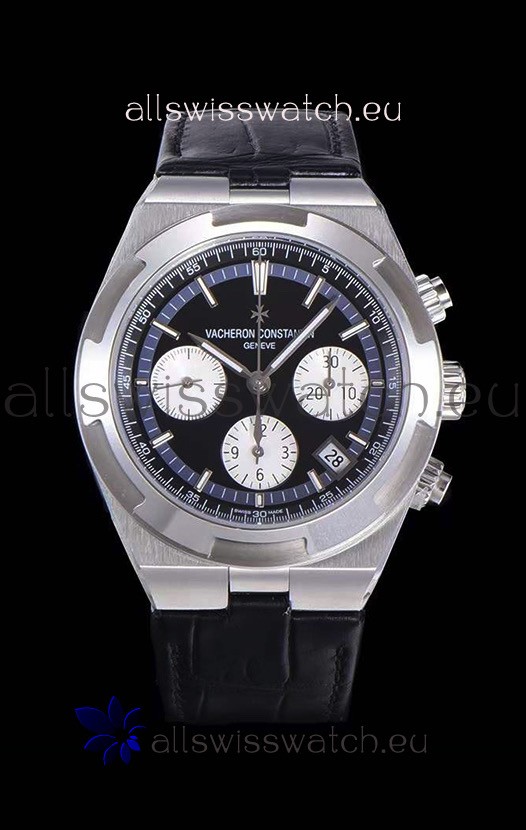 Vacheron Constantin Overseas Chronograph Black Dial Swiss Replica Watch - Leather Strap