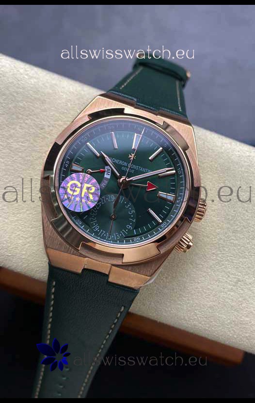 Vacheron Constantin Overseas Dual Time Rose Gold 1:1 Mirror Swiss Replica Watch in Green Dial