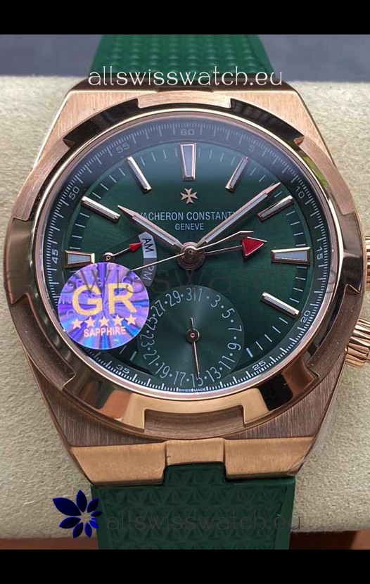 Vacheron Constantin Overseas Dual Time Rose Gold 1:1 Mirror Swiss Replica Watch in Green Dial