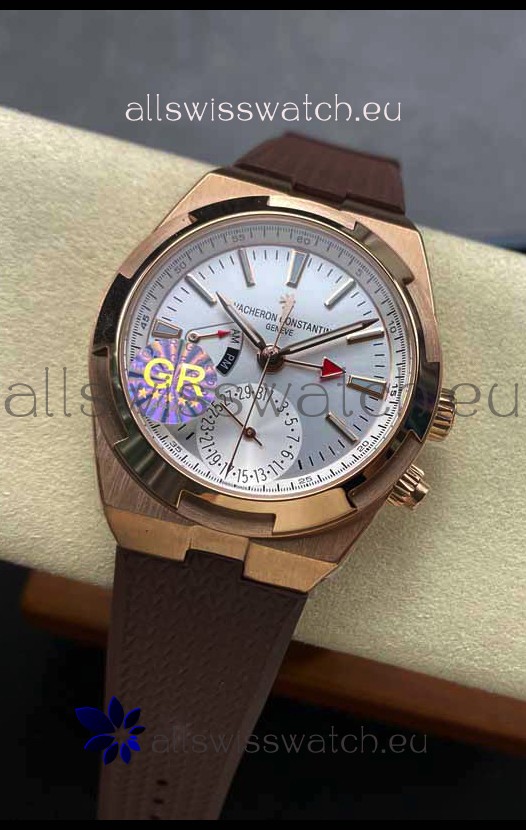 Vacheron Constantin Overseas Dual Time Rose Gold 1:1 Mirror Swiss Replica Watch in Steel Dial