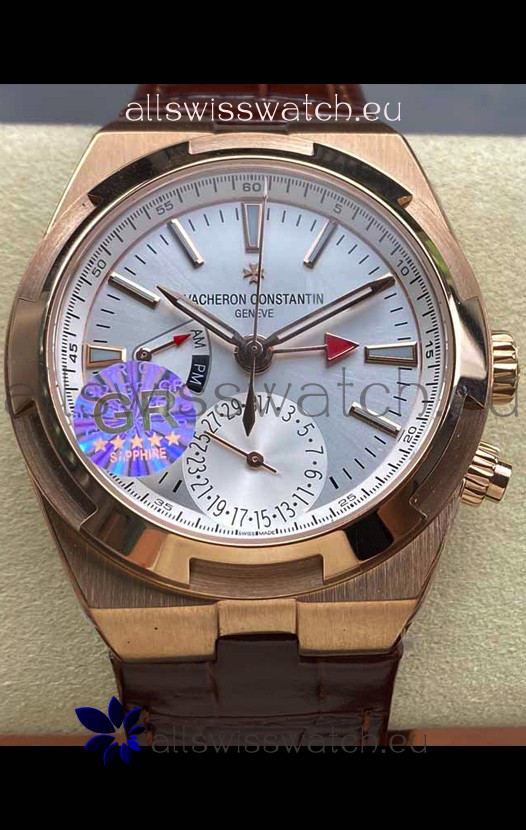 Vacheron Constantin Overseas Dual Time Rose Gold 1:1 Mirror Swiss Replica Watch in Steel Dial