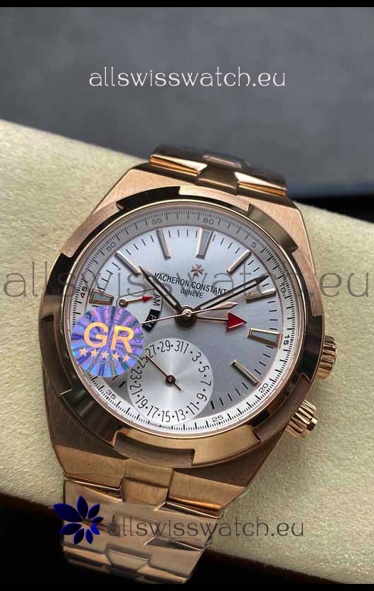 Vacheron Constantin Overseas Dual Time Rose Gold 1:1 Mirror Swiss Replica Watch in Steel Dial