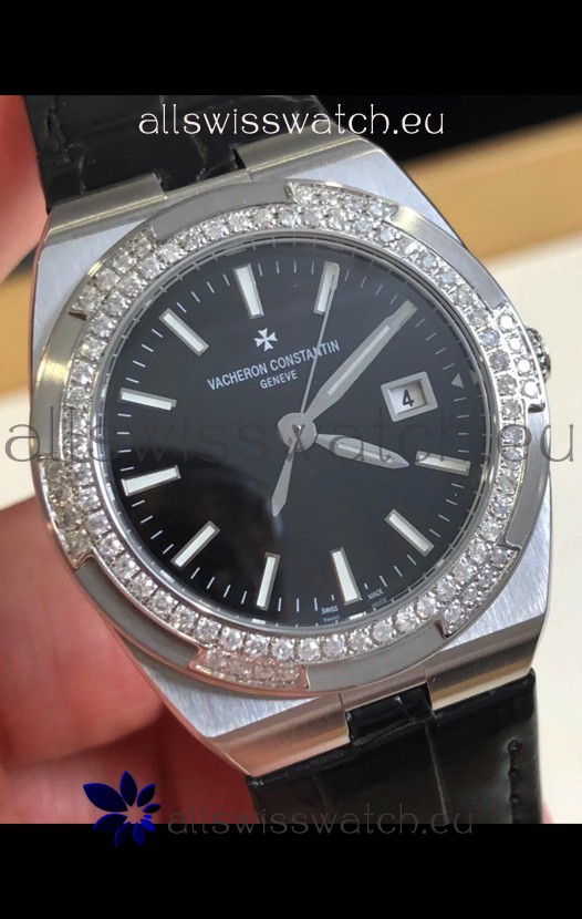 Vacheron Constantin Overseas Stainless Steel 33MM Swiss Quartz Replica Watch Black Dial 
