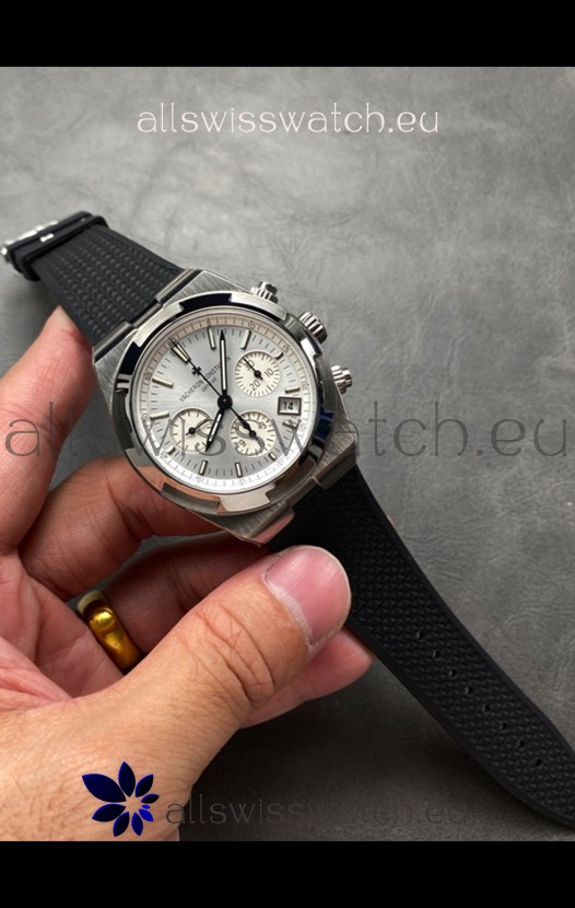 Vacheron Constantin Super Clone Overseas Chronograph Steel Dial Swiss Watch - Rubber Strap
