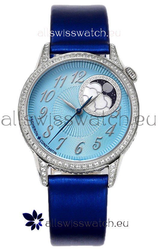 Vacheron Constantin Egerie Muse Moonphase 904L Steel Casing in Blue Dial Swiss Replica
