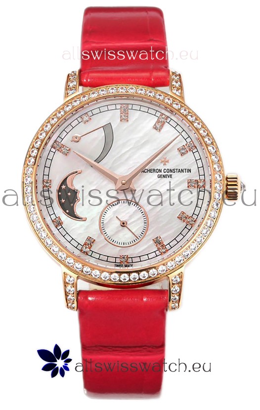 Vacheron Constantin Traditionelle Moon Phase Mother of Pearl Dial in Rose Gold Swiss Replica