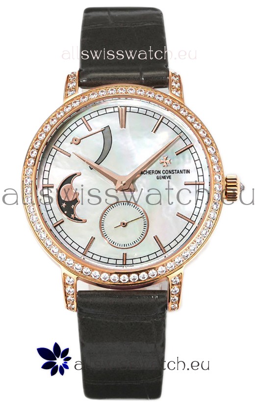 Vacheron Constantin Traditionelle Moon Phase Mother of Pearl Dial in Rose Gold Swiss Replica