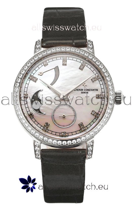 Vacheron Constantin Traditionelle Moon Phase Mother of Pearl Dial in Steel Case Swiss Replica