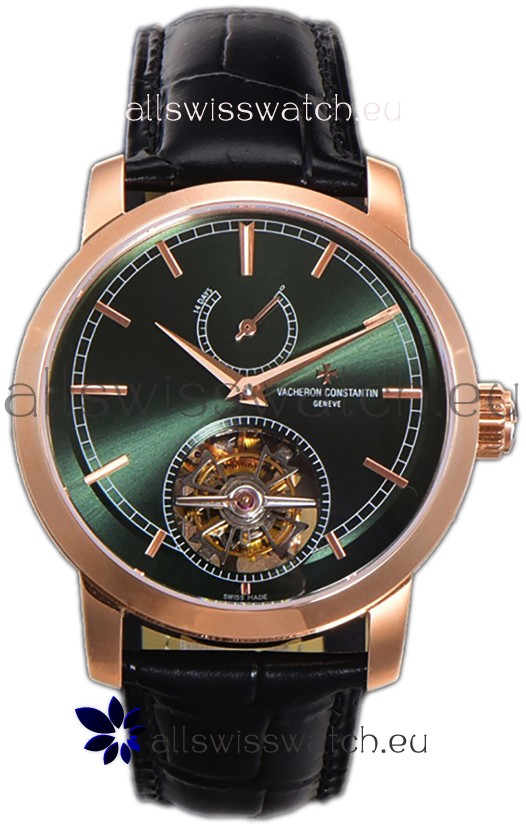 Vacheron Constantin Traditionelle 14-Day Tourbillon Green Dial Rose Gold 1:1 Mirror Replica Watch 