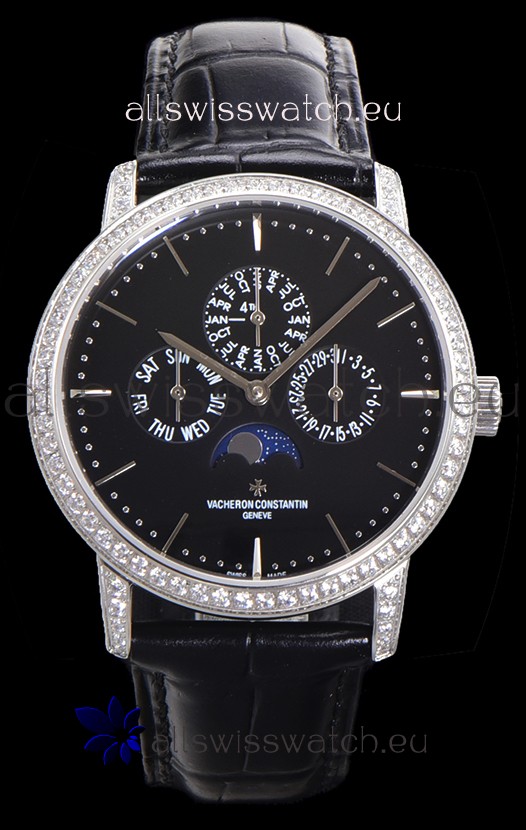 Vacheron Constantin Patrimony Perpetual Calendar Ultra-Thin White Gold Black Dial Swiss Replica