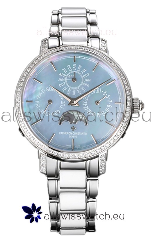 Vacheron Constantin Traditionelle Perpetual Calendar Ultra-Thin Steel Blue Pearl Swiss Replica