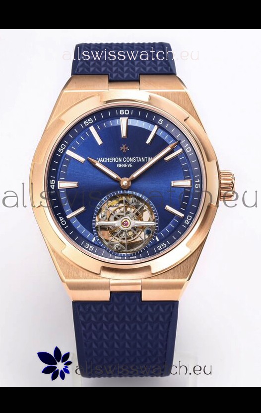 Vacheron Constantin Overseas Tourbillon Rose Gold in Blue Dial Rubber Strap 1:1 Mirror Replica