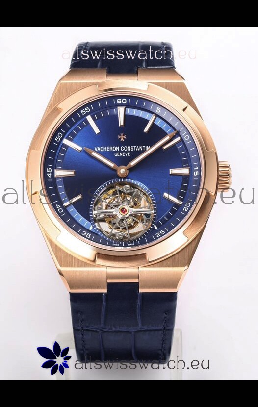 Vacheron Constantin Overseas Tourbillon Rose Gold in Blue Dial Leather Strap 1:1 Mirror Replica